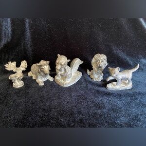 Lot of 5 Michael Ricker Pewter Sculpture Animals Moose Cat Dog Lion Squirrel
